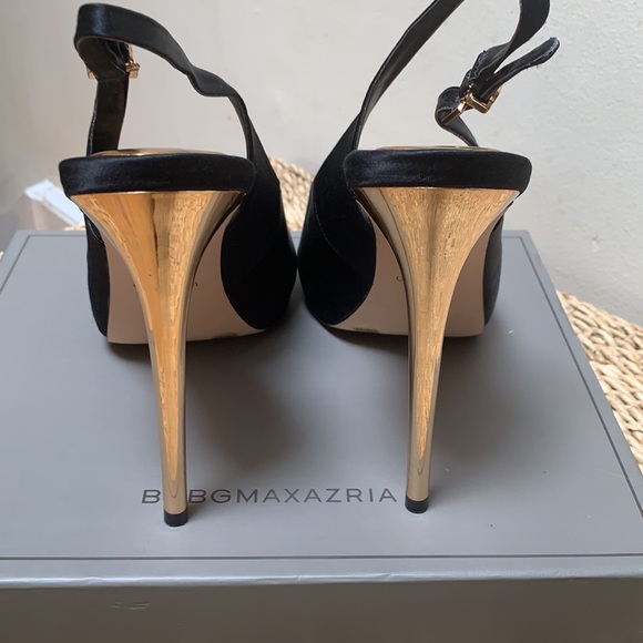 BCBGMAXAZRIA Black satin peep toe stilettos - Picture 7 of 9